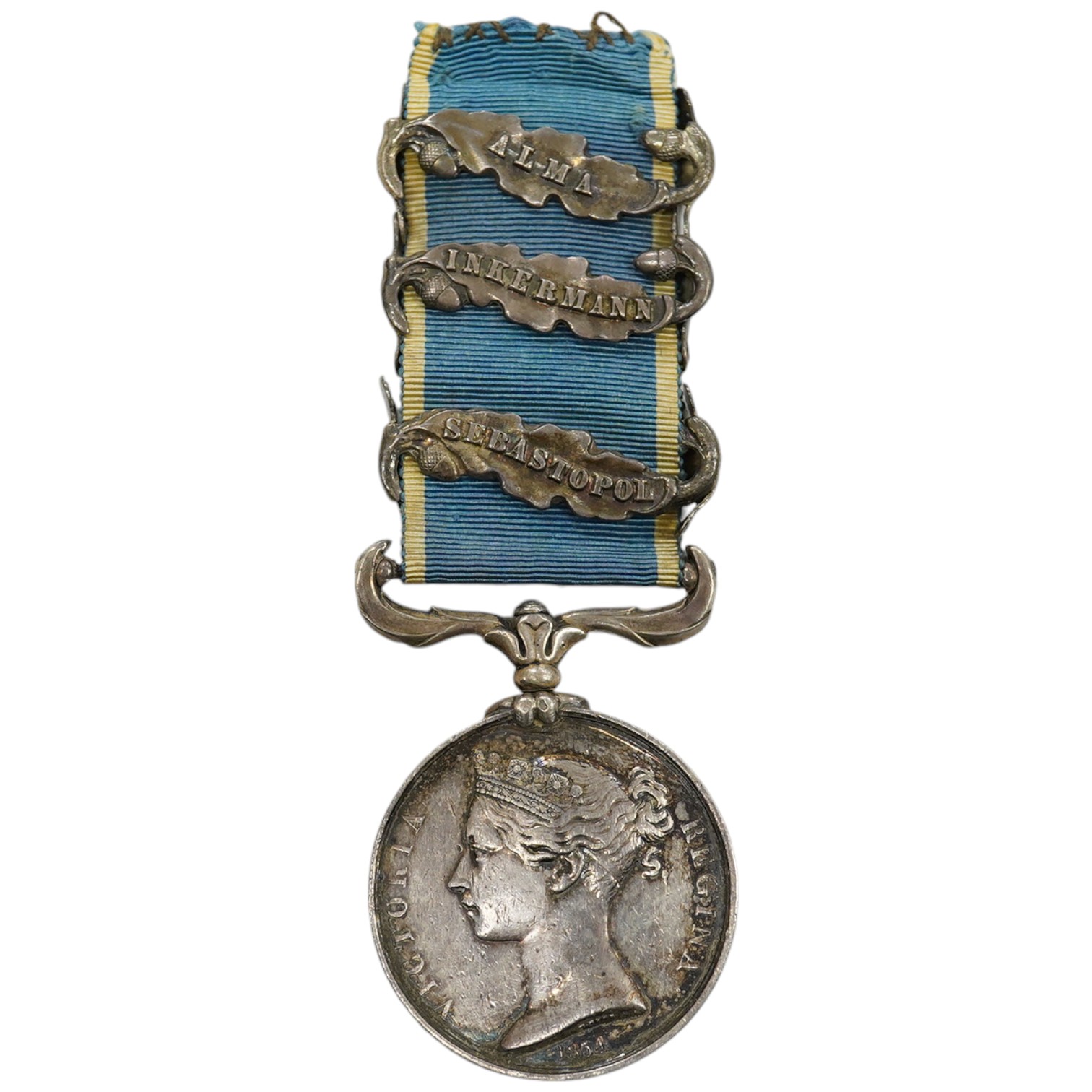 A Crimea Medal with Alma, Inkermann and Sebastopol clasps to a French recipient 721 Robert 1 G.